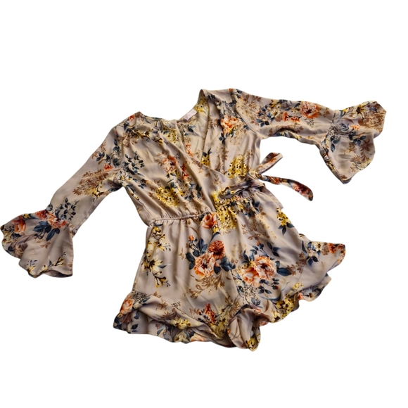 Pink Lily Spring Floral Flutter Sleeve Romper Wrap Girly V Neck Garden Women Med - Picture 2 of 11